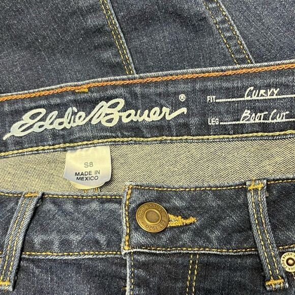 Eddie Bauer Dark Wash Curvy Bootcut 5-Pocket Tan Contrast Stitching Jeans-Size 8 - Picture 11 of 16